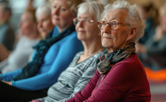 Seniorinnen bei einem Vortrag in ihrer Einrichtung.